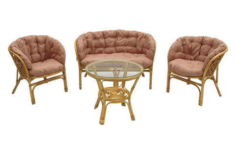 Набор мебели Garden Story Багамы Премиум (диван+2кресла+стол (2 уп.), каркас медовый, подушки бежевые)