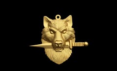 Силиконовый молд Амулет Волк с кинжалом малый