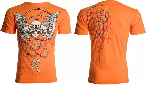 Archaic | Футболка мужская Hit Hard Orange AM1619OR от Affliction спереди и сзади