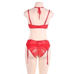 Комплект белья красный: бра, стринги и пояс с ремешками (размер XL-2XL)