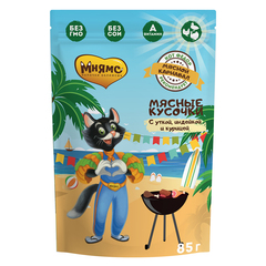 Мнямс мясные кусочки для кошек с уткой, индейкой и курицей 