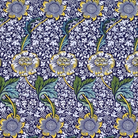 Wandle СИНЕ-СЕРЫЙ В СТИЛЕ У. МОРРИСА 100% хлопок Handmade Fabrics