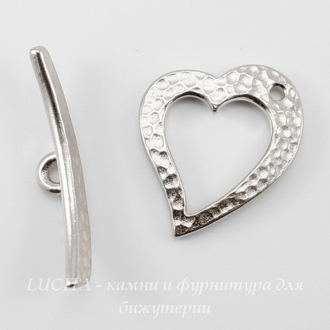 Замок - тоггл из 2х частей TierraCast "Сердце Hammertone" (цвет-платина) 22х18 мм, 27х6 мм ()