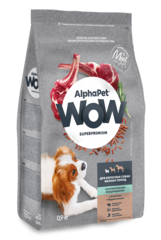 ALPHAPET WOW сухой корм для взрослых собак мелких пород чувствит. пищеварением (ягненок,рис) 900гр