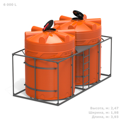 Емкости в кассетах для перевозки воды и жидких удобрений, КАС Полимер-Групп V 6000 КАС двойная 12000 л. вертикальная (3930x1980x2474см;оранжевый) - арт.559080