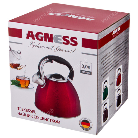 Чайник Agness со свистком 3 л - Красный - купить 2