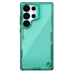 Чехол зеленый прозрачный от Nillkin с металлической крышкой на Samsung Galaxy S25 Ultra, серия Iceblade Prop Case (версия с открытой камерой)