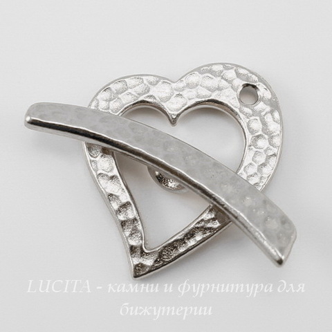 Замок - тоггл из 2х частей TierraCast "Сердце Hammertone" (цвет-платина) 22х18 мм, 27х6 мм ()
