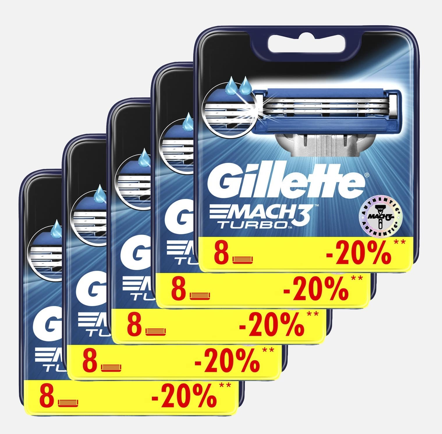 Сменные кассеты для бритья Gillette MACH3 Turbo (40шт). Цена с учетом скидки 12%.