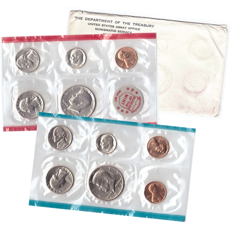 Набор США 1972 (D и P) UNC (5 монет + жетон; 6 монет) в родном конверте. Медно-никель, медь