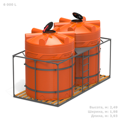 Емкости в кассетах для перевозки воды и жидких удобрений, КАС Полимер-Групп V 6000 КАС двойная с дерев.полом 12000 л. вертикальная (3930x1980x2497см;оранжевый) - арт.559081