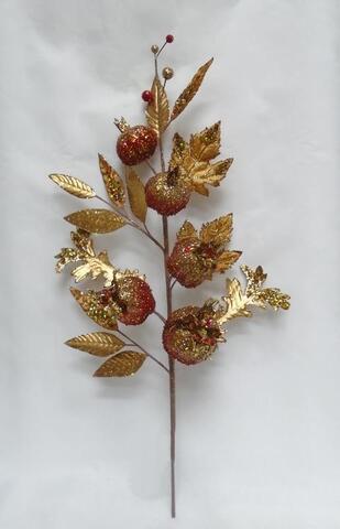 Веточка с гранатами 69см ChristmasDeLuxe бронзово-красная с глиттером
