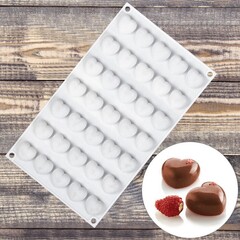 Форма для муссовых десертов  «Сердечки», 29,7х17,3 см, 35 ячеек (2,5х2,3 см)