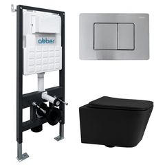Abber AC1201MB-AC0105-AC0120MCH Комплект подвесной унитаз Abber Rechteck AC1201MB черный матовый с инсталляцией AC0105 и кнопкой AC0120MCH матовый хром фото