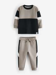 Лонгслив и джоггеры в комплекте для мальчика Next 586-195, Черный, Бежевый