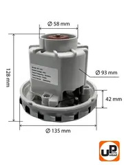Двигатель электрический UNITED PARTS для пылесоса d135мм, высота 128мм, 1350Вт, 28000об/мин.