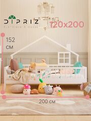 Кровать-домик односпальная 120х200 Локи с настилом из массива сосны для детской комнаты, белая