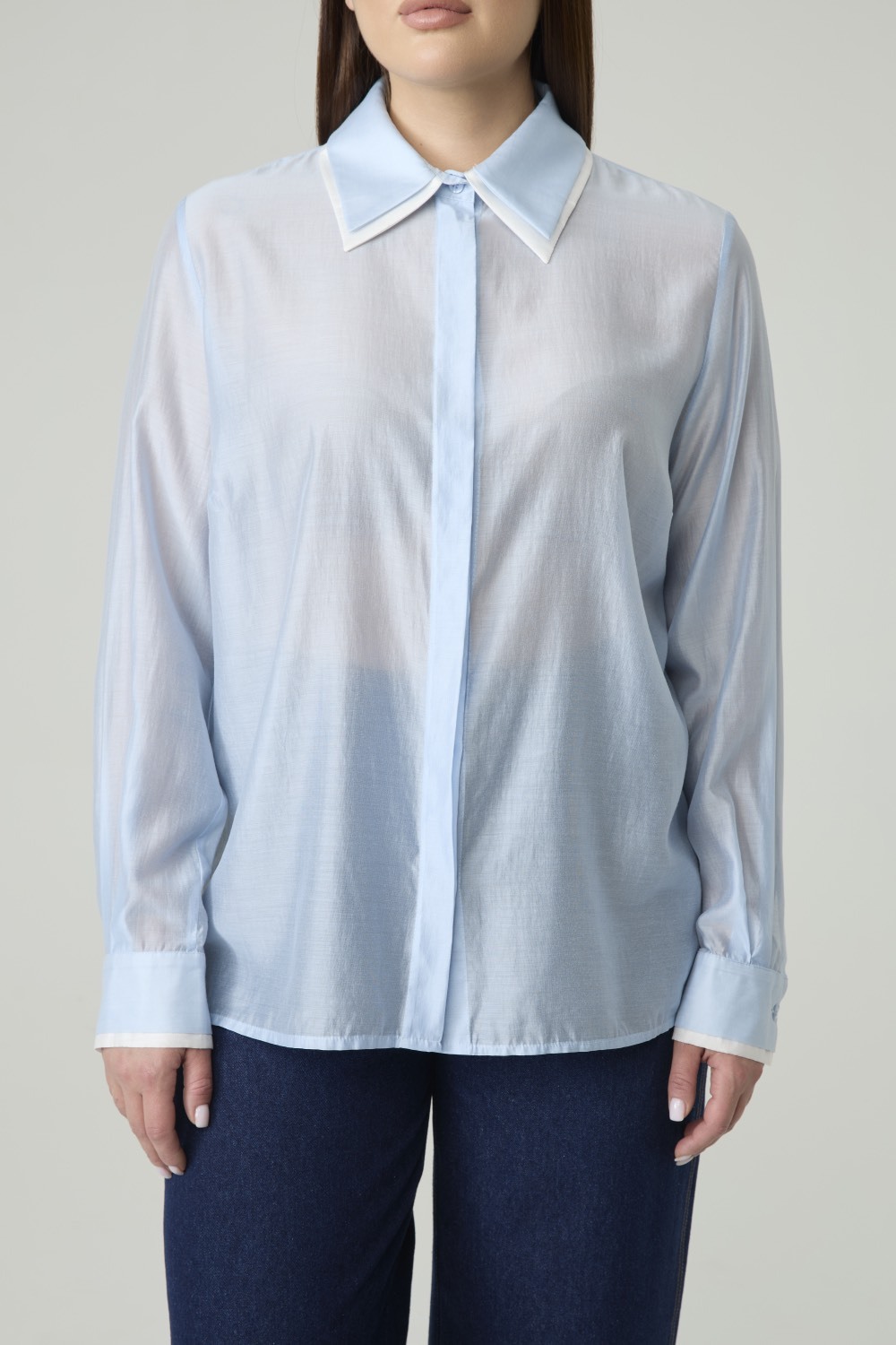 Блузка из тенселя с двойными деталями, голубой