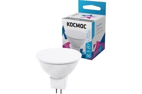 Лампа светодиодная Космос  LkecLED8.5wJCDRC45 цоколь GU5.3, софитная JCDR, 8.5Вт = 70Вт, белый 4500k, световой поток 720лм, 220 вольт - купить в компании MAKtorg