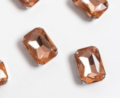 Стразы пришивные стекло в оправе "Прямоугольник", р. 18х13 мм, розовый персик