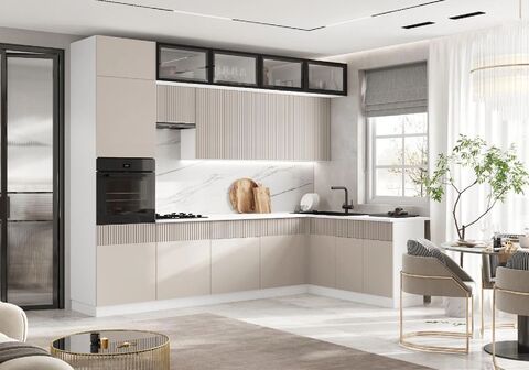 Кухня Оливия NEW 3,0х1,8/1080м (490) Компоновка №1 (Кашемир, Белый (Антарес))