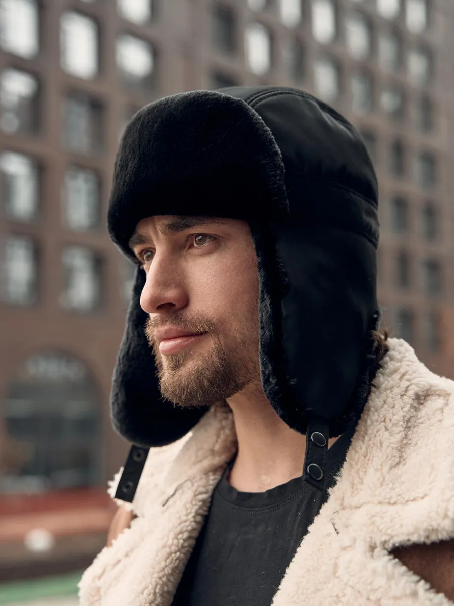 Шапка ушанка меховая теплая с флисом