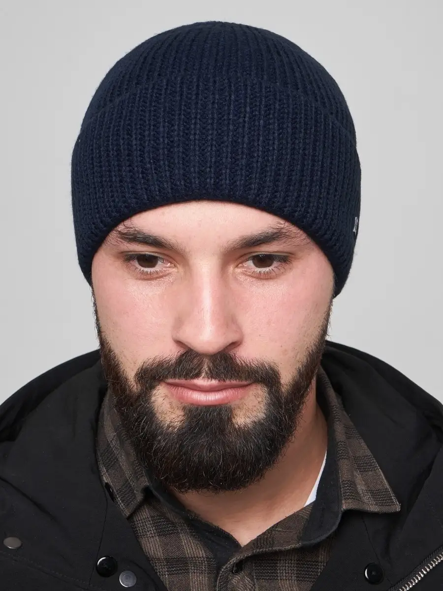 Шапка мужская зимняя шерстяная вязаная с подкладкой утеплителем из флиса, зимние мужские шапки