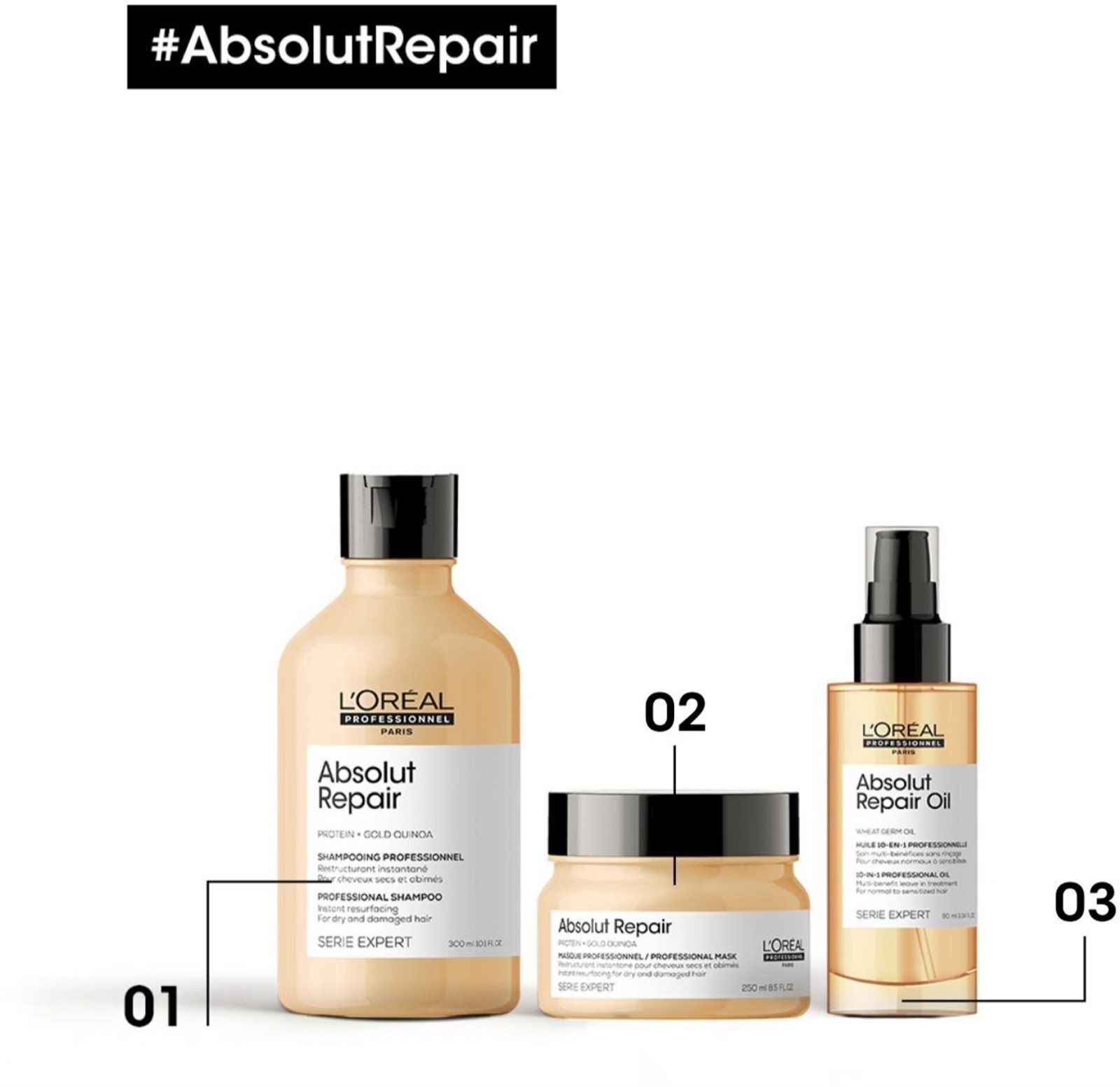 L Oreal Professionnel deeply regenerating shampoo for dry and damaged hair 300 deeply regenerating mask for dry and damaged hair 250 regenerating Hair oil 90 Serie Expert Absolut