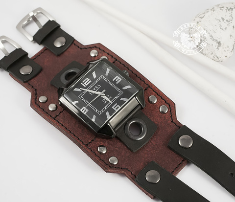 WLS138 Массивный двухцветный браслет для часов из натуральной кожи