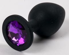 Чёрная анальная втулка с фиолетовым кристаллом - 7,3 см. - 