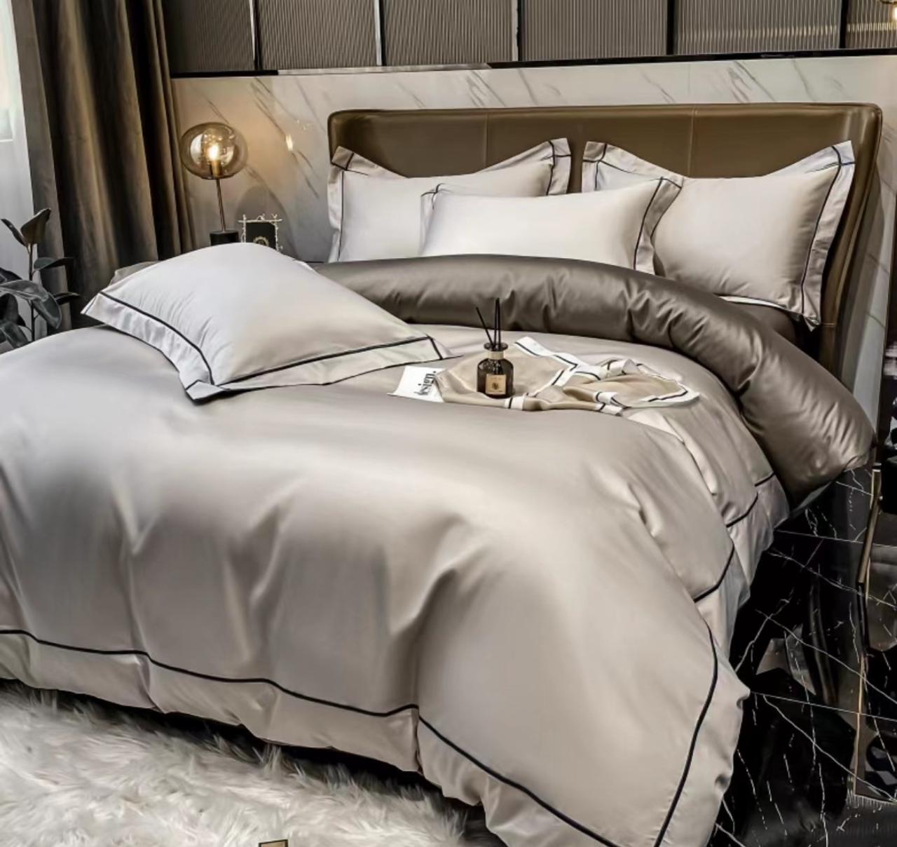 ZEPHYR HOME КПБ Двуспалка ЕВРО Мако-Сатин 100s Серый с золотом