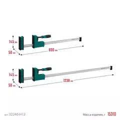 KRAFTOOL Grand SET-12, 12 предметов, 1000 мм, 600 мм, набор корпусных струбцин и принадлежностей (32240-H12)