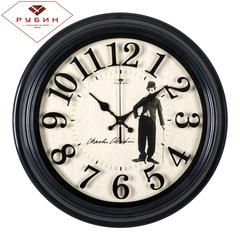Часы 21 Bek настенные  3527-144 круг d=35см, корпус черный, печать циферблата на стекле "ЧарлиЧаплин