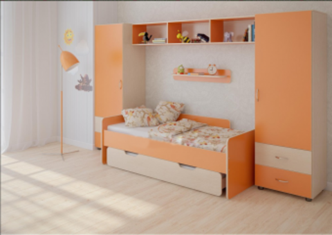 Детская стенка КарИВи Л-№16  Дуб Молочный Оранжевый