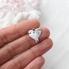 УЦЕНКА!!! Подвеска Сердце с белой эмалью, 17*15 мм, родий, У104