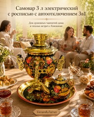 Электрический самовар 3 л в наборе с росписью (автовыключение)