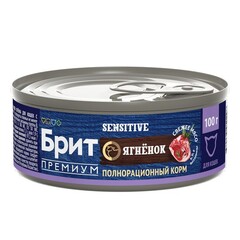 Влажный корм консервы для кошек Брит BRIT PREMIUM BY NATURE с ягнёнком с чувствительным пищеварением 0,1кг 12 упаковок