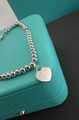 Браслет-дорожка (бусинки) Tiffany из неродированго серебра с подвеской сердце с фиолетовой эмалью, lux