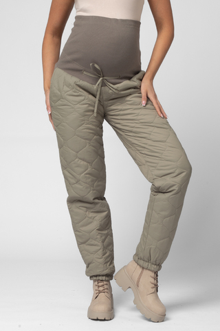 Утепленные брюки для беременных 16342 оливка