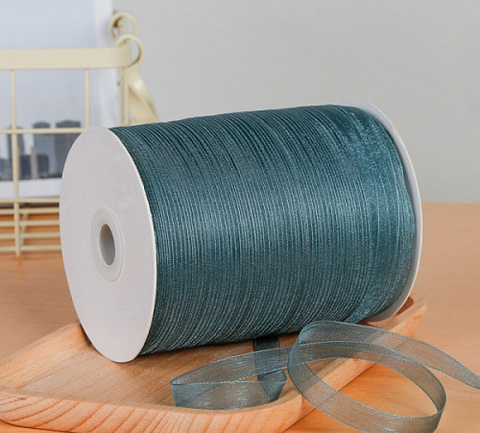 Лента органза на катушке (1,0см*457м), Ретро Голубой, 1 шт.