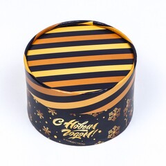 Цилиндр одиночный, С Новым годом, Золотые снежинки, Черный, 13*8,5 см