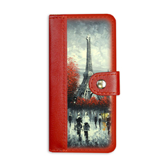 Клатч на кнопке мини, комбинированный "Улицы Парижа", красный