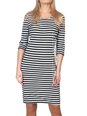 Платье-тельняшка - Магазин тельняшек.ру 8-800-700-93-18Платье в морском стиле с черной полосой с рукавом 3/4 в Магазине тельняшек