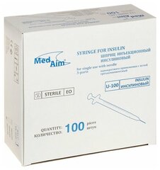 MedAim шприц, игла 0,45х10 мм ,инсулиновый 3-х компонентный 1 мл