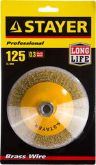 STAYER 125 мм, витая стальная латунированная проволока 0.3 мм, коническая щетка-крацовка для УШМ, Professional (35133-125)
