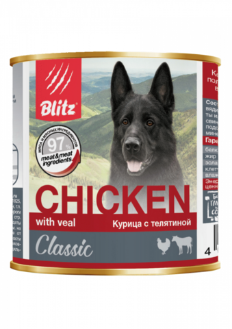 Blitz Classic Dog Chicken & Veal Minced собаки всех пород, курица телятина, банка (400 г)