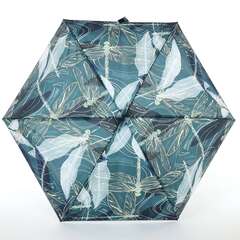 Плоский мини зонт ArtRain изумрудный со стрекозами