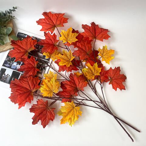 №2 Кленовые листья на ветке Желто-оранжевые, осенние, 70 см., набор 2 ветки.