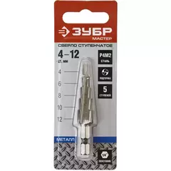 ЗУБР 4-12 мм, 5 ступеней, сталь Р4М2, ступенчатое сверло (29665-4-12-5)