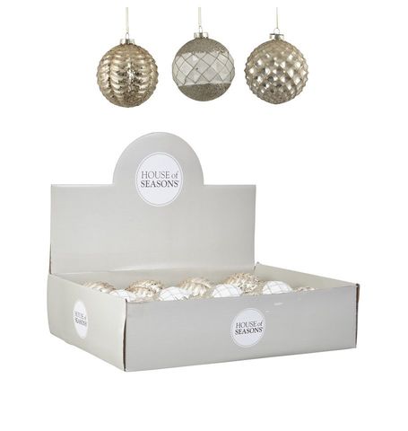 Набор елочных игрушек 12шт 8см House of Seasons Шар шампань 3 вида 84010